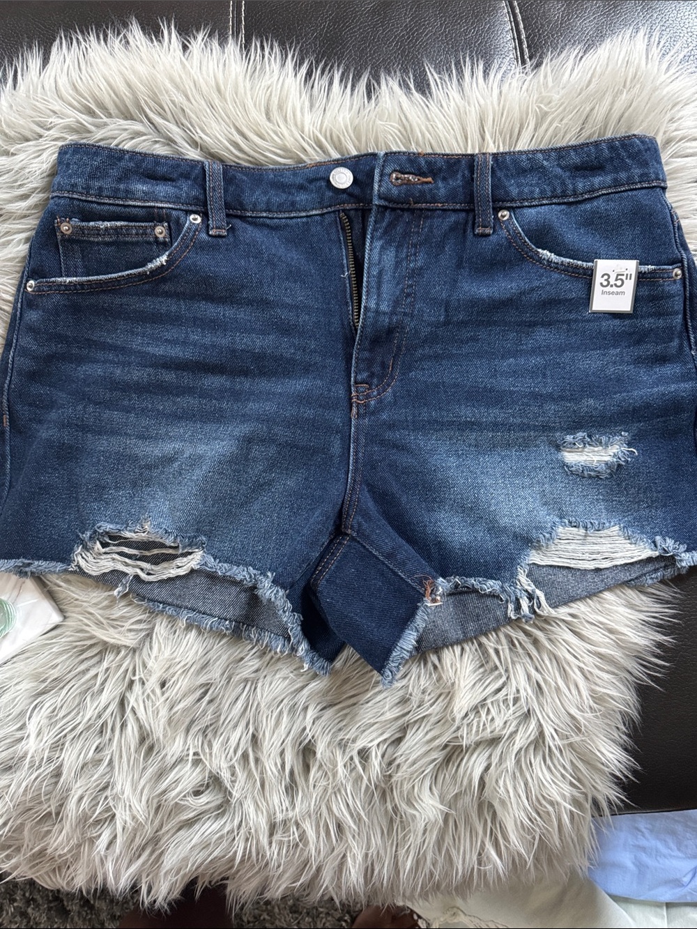 Dark Blue Distressed Denim Shorts - 3.5" Inseam